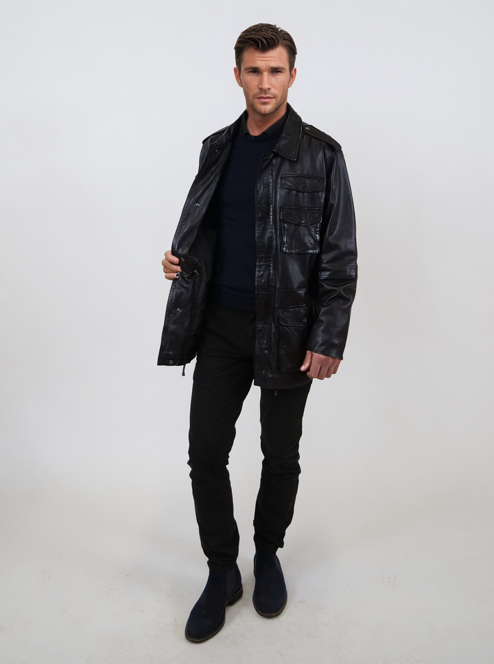Owen, 77 cm. - Krave - Lammevasket læder - Mand - Sort