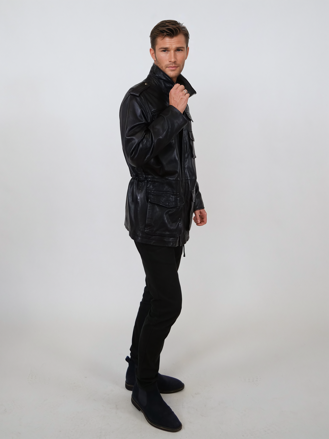 Owen, 77 cm. - Krave - Lammevasket læder - Mand - Sort