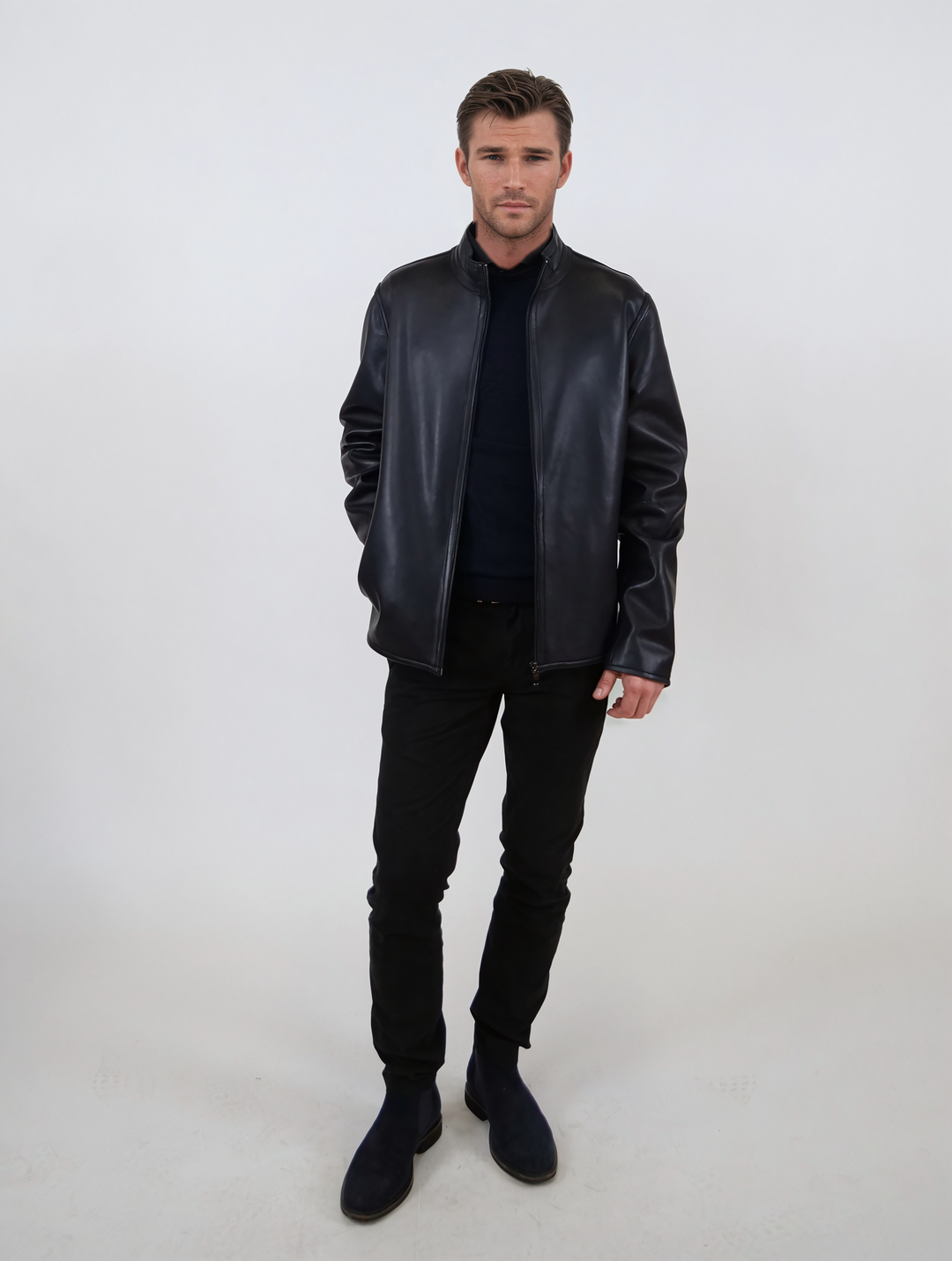 Ny Tommy, 70 cm. - Lamb Malli Leather - Man - Navy