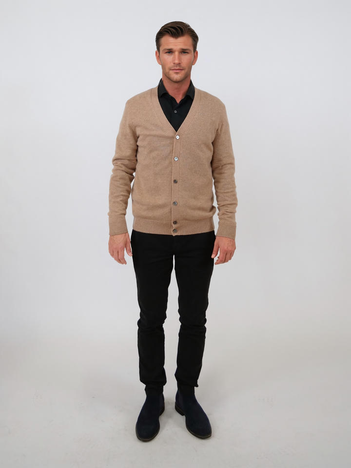 SY-24CA-105-9 Cardigan for menn - 100 % ren kasjmir - Herre - Kamel