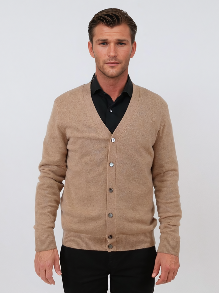 SY-24CA-105-9 Cardigan for menn - 100 % ren kasjmir - Herre - Kamel