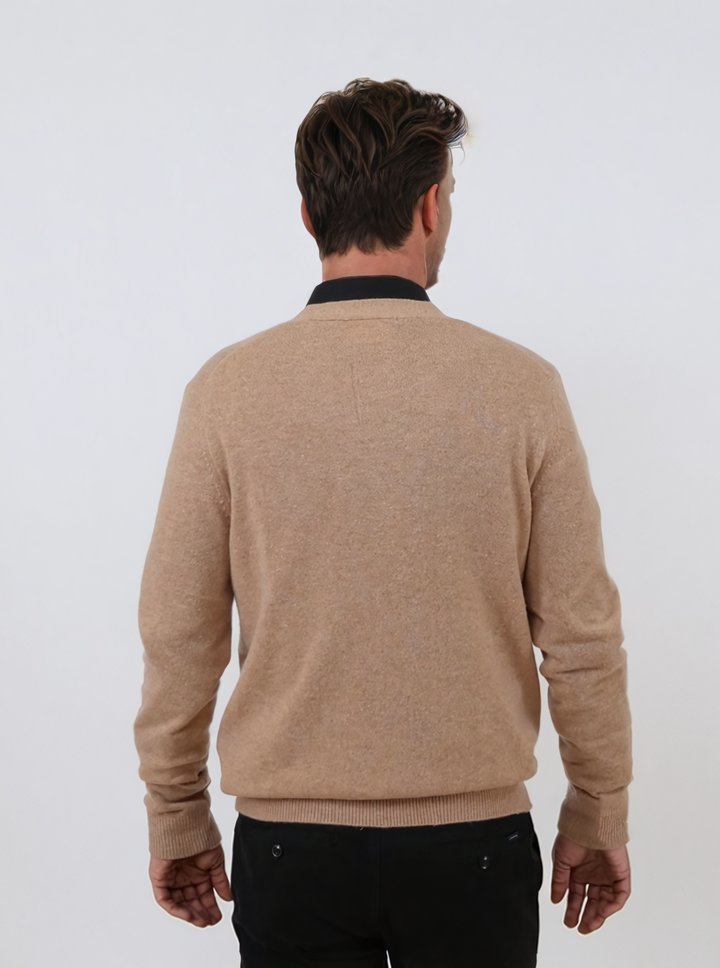 SY-24CA-105-9 Cardigan for menn - 100 % ren kasjmir - Herre - Kamel