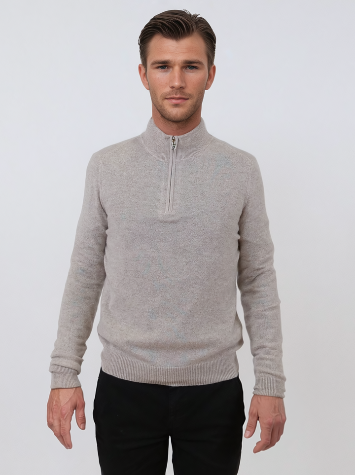 SY-1568-9 Mens Half Zip Sweater 100% Pure Cashmere - Men Light Beige