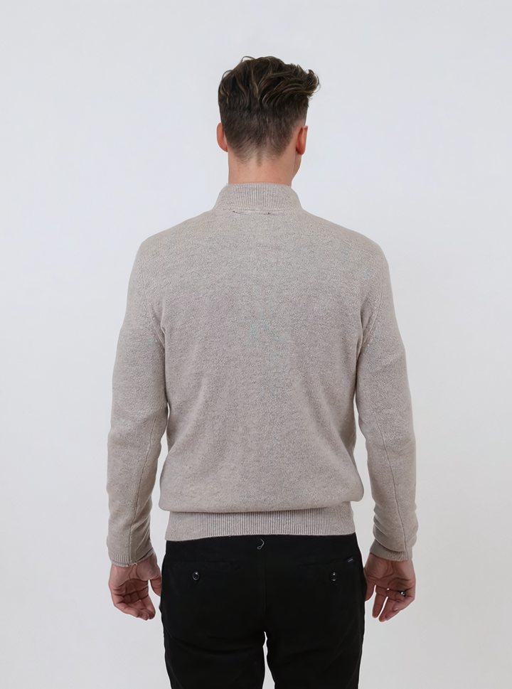 SY-1568-9 Mens Half Zip Sweater 100% Pure Cashmere - Men Light Beige