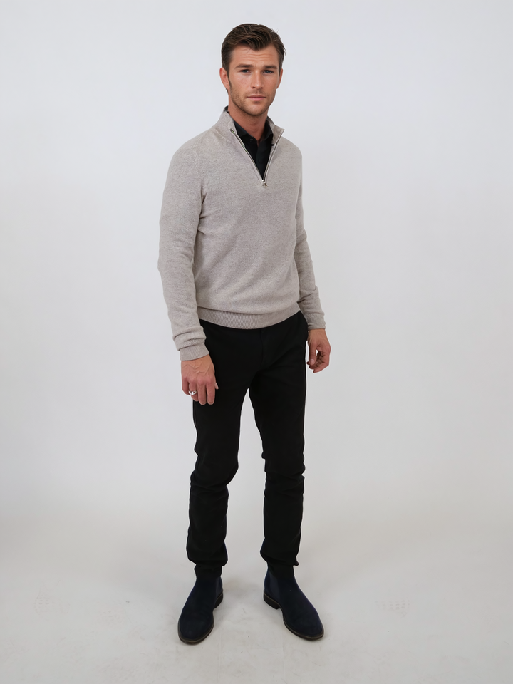 SY-1568-9 Mens Half Zip Sweater 100% Pure Cashmere - Men Light Beige