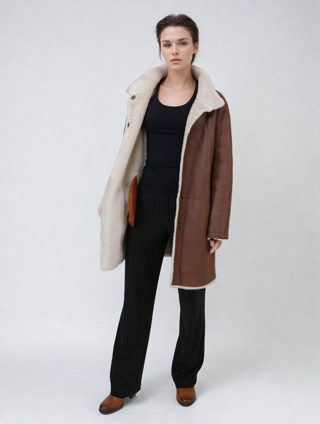 Altavilla 85 cm. - Colletto - Nappa Lamb Crack - Donna - Whisky