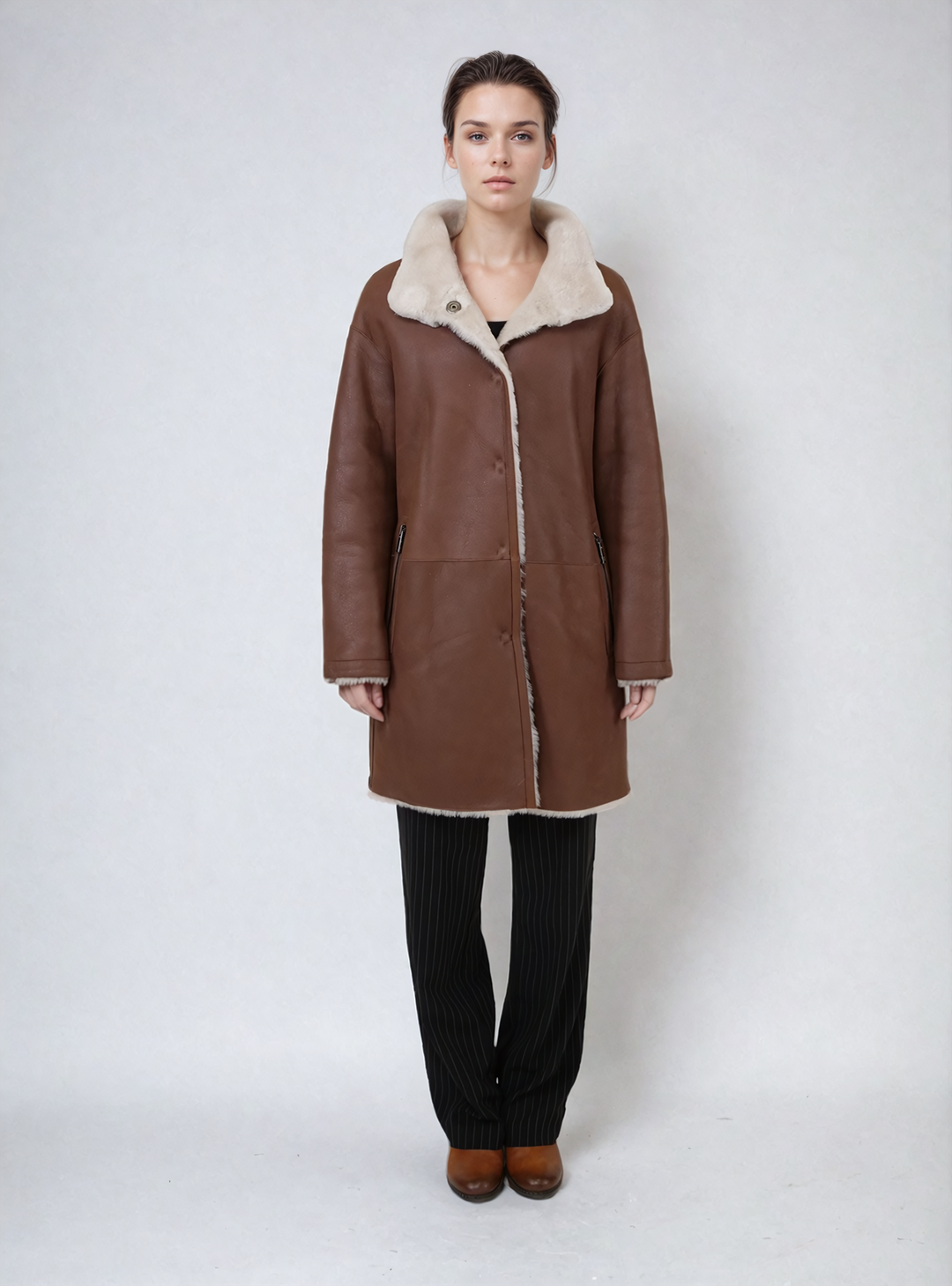 Altavilla 85 cm. - Colletto - Nappa Lamb Crack - Donna - Whisky