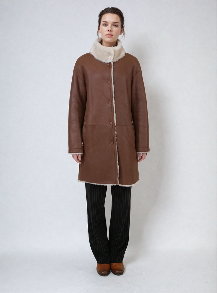 Altavilla 85 cm. - Colletto - Nappa Lamb Crack - Donna - Whisky
