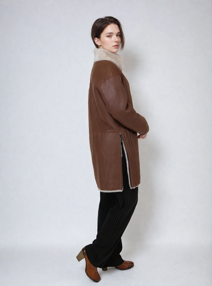 Altavilla 85 cm. - Colletto - Nappa Lamb Crack - Donna - Whisky