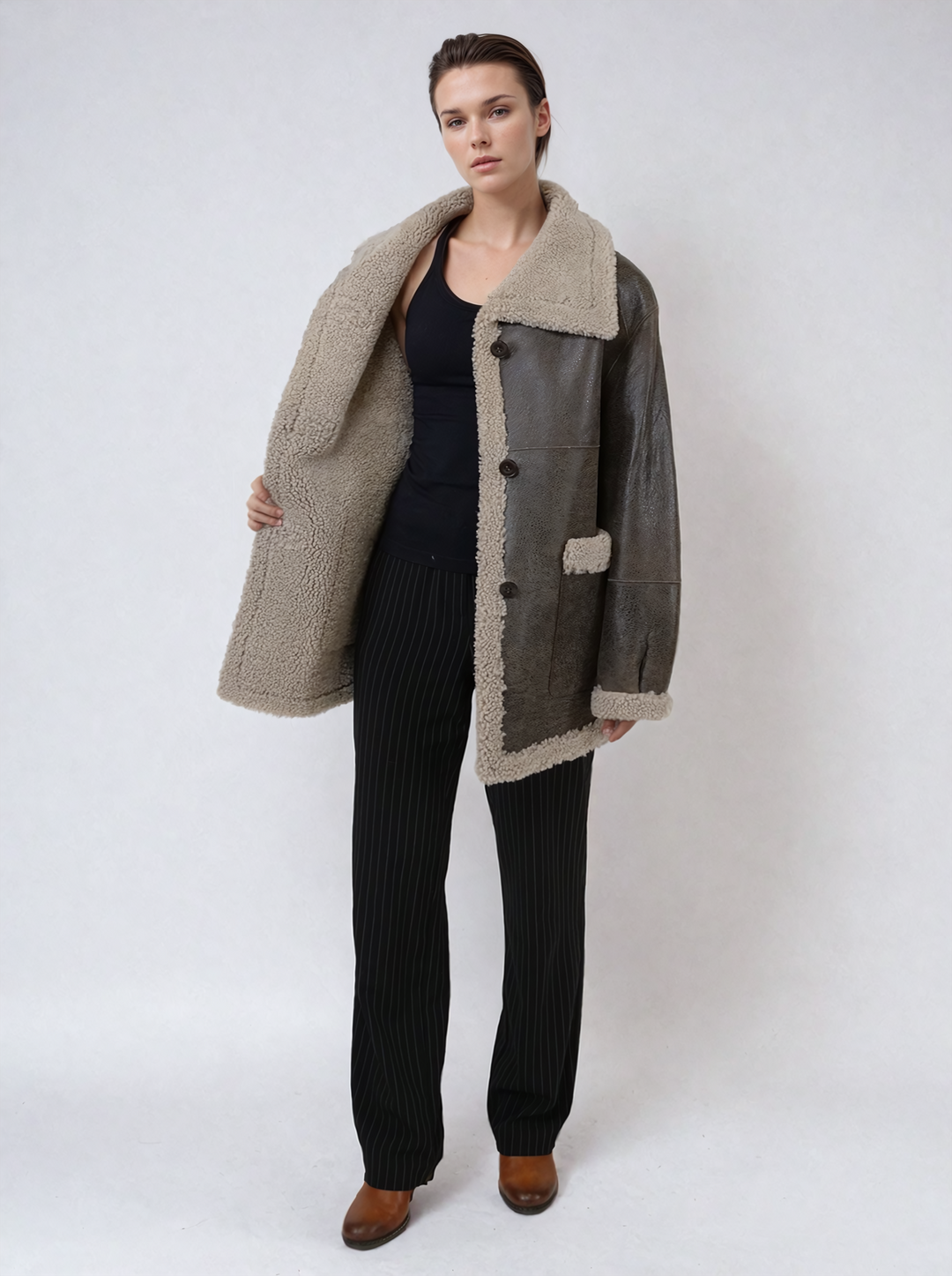 Honorine, 75 cm. - Kraag - Cool Lamb - Dames - Bruin