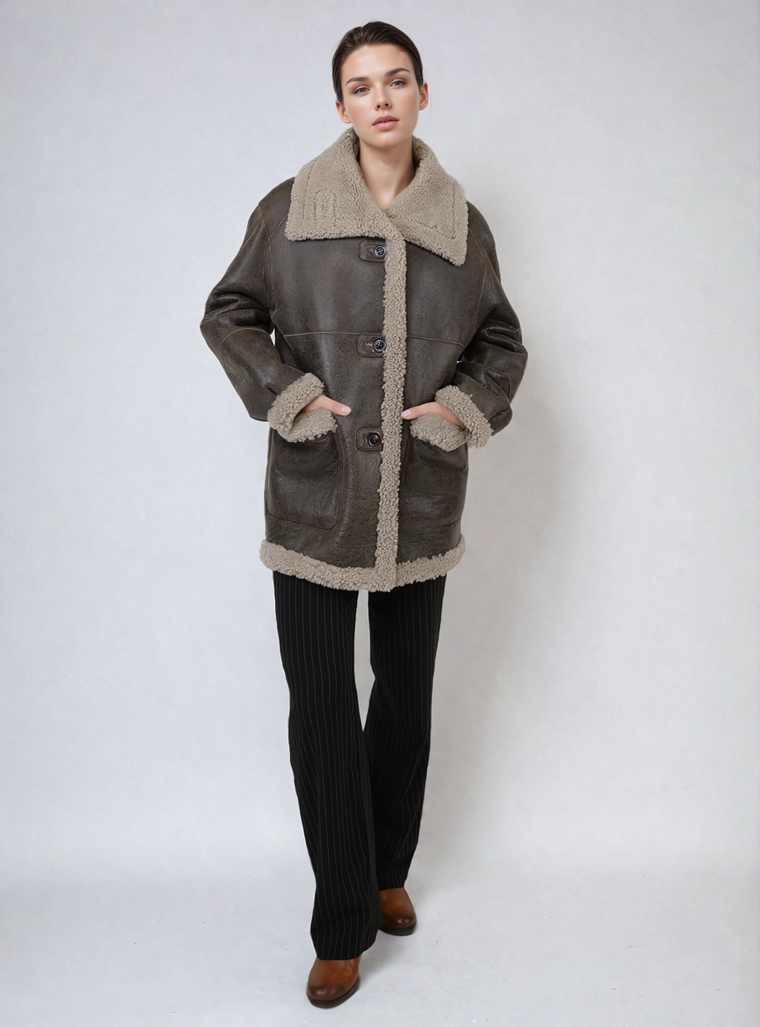 Honorine, 75 cm. - Kraag - Cool Lamb - Dames - Bruin