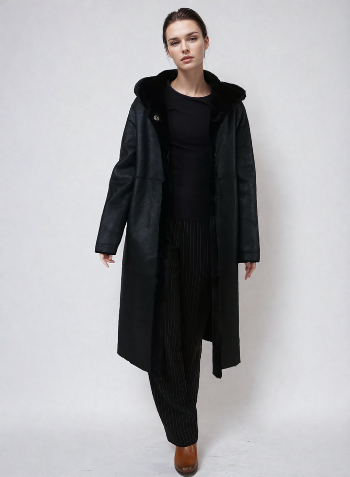 Ausron, 110 cm. - Huva - Nappa Lamb Crack - Dam - Svart