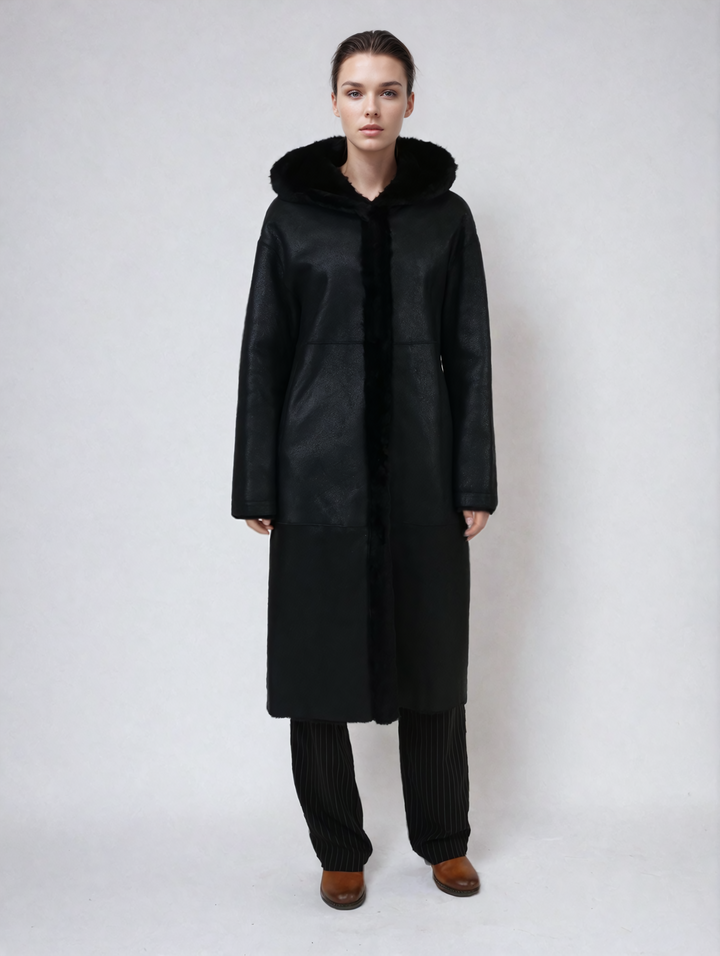 Ausron, 110 cm. - Huva - Nappa Lamb Crack - Dam - Svart