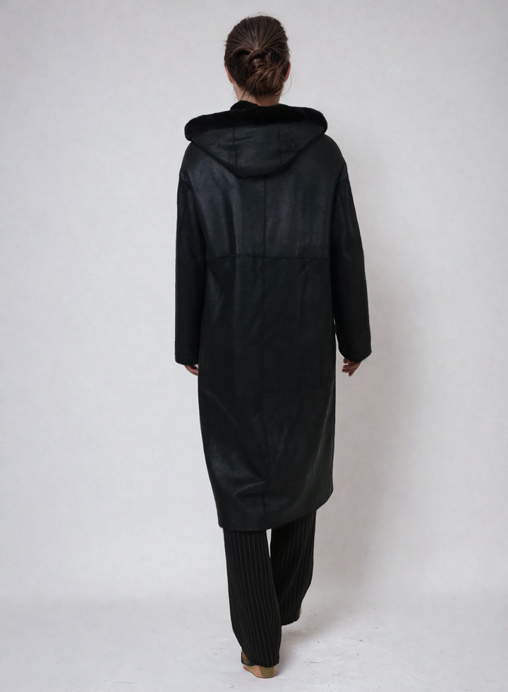 Ausron, 110 cm. - Huva - Nappa Lamb Crack - Dam - Svart