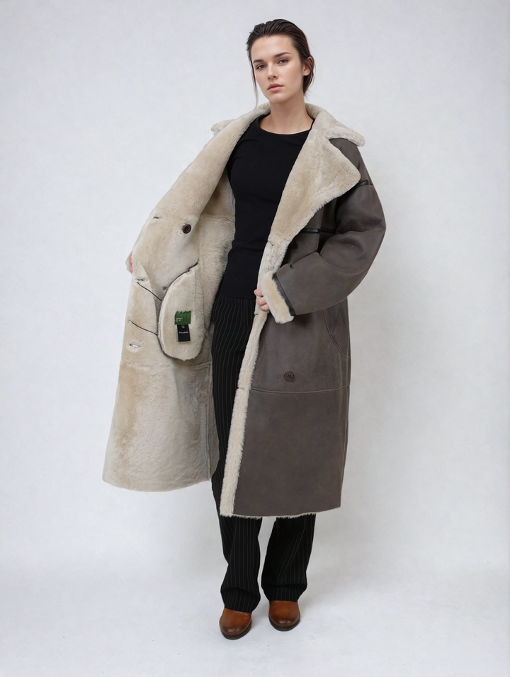 Honing, 110 cm. - Kraag - Nappa Lamb Crack Washed - Dames - Bruin