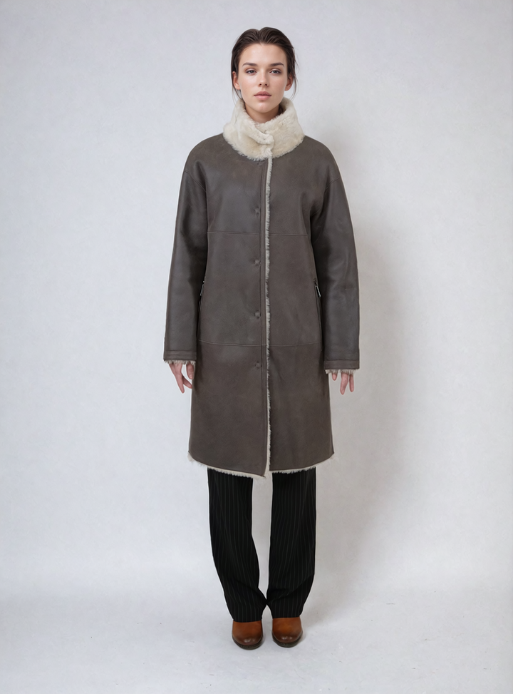 Georgiana, 95 cm. - Kraag - Nappa Lamb Crack Washed Jack - Dames - Bruin