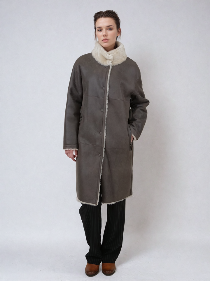 Georgiana, 95 cm. - Kraag - Nappa Lamb Crack Washed Jack - Dames - Bruin