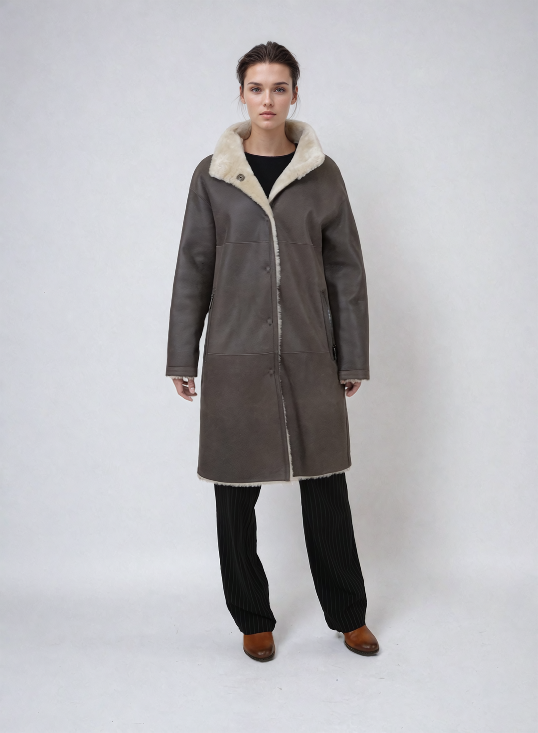 Georgiana, 95 cm. - Kraag - Nappa Lamb Crack Washed Jack - Dames - Bruin
