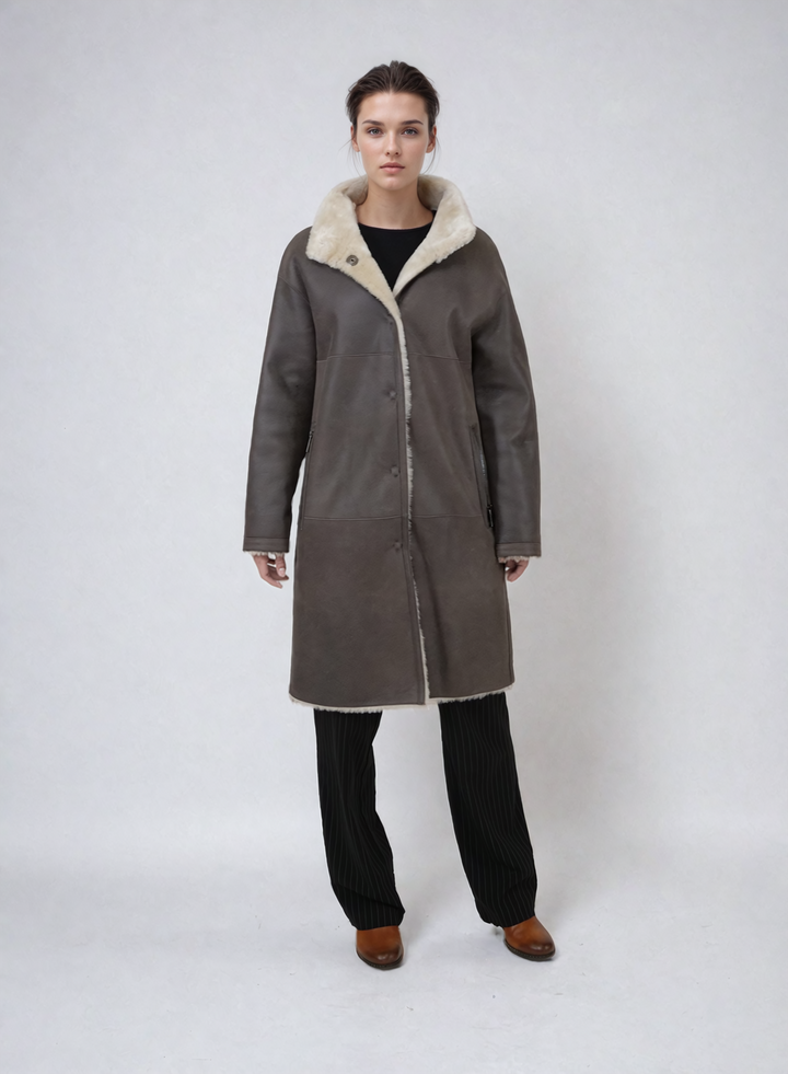 Georgiana, 95 cm. - Kraag - Nappa Lamb Crack Washed Jack - Dames - Bruin
