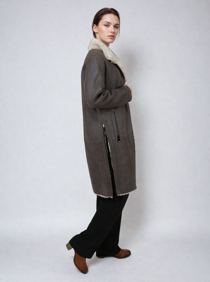 Georgiana, 95 cm. - Kraag - Nappa Lamb Crack Washed Jack - Dames - Bruin