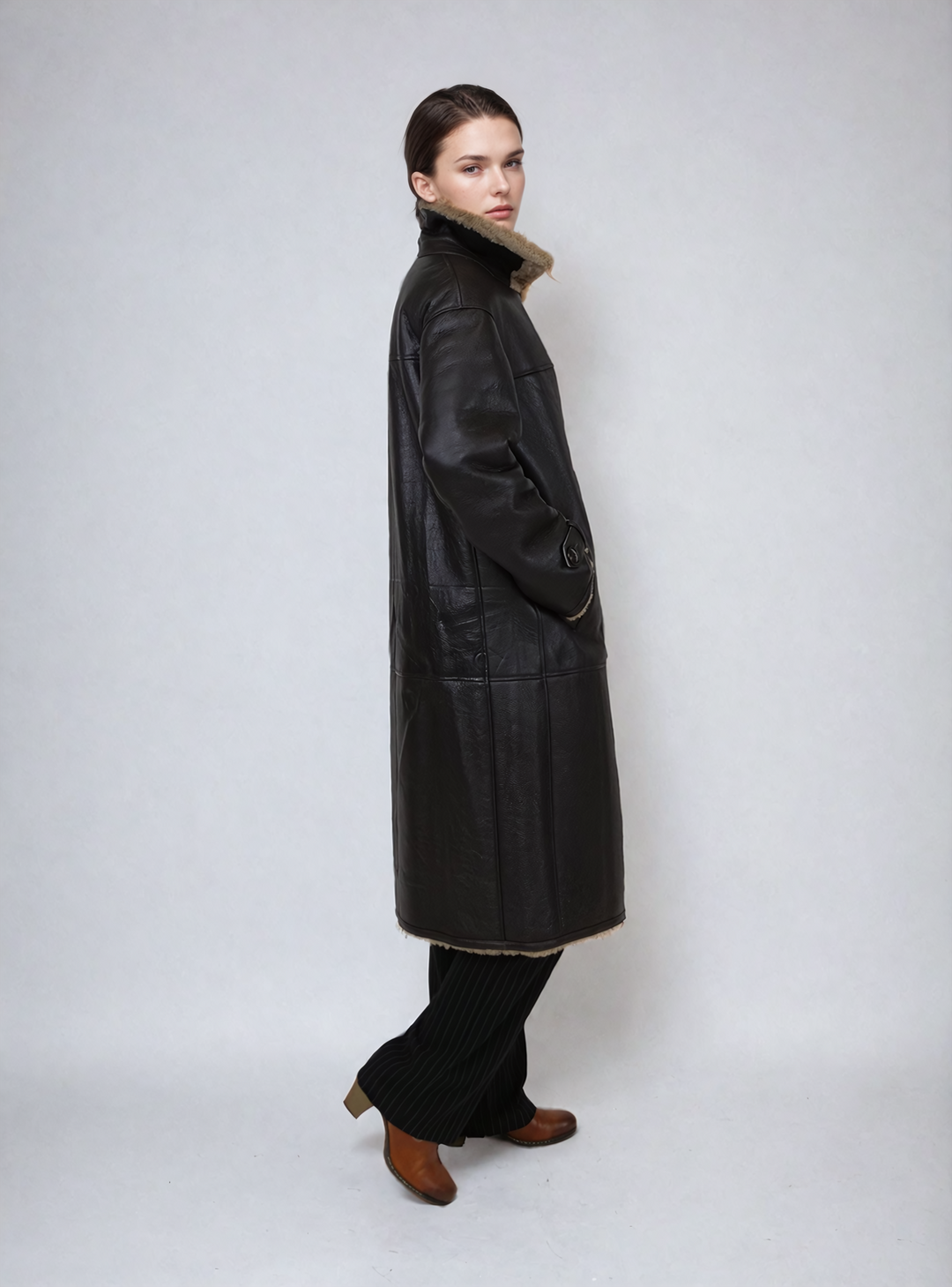 Hada, 105 cm. - Krage - Nappa Lamb Crack Washed -Dame - Brun