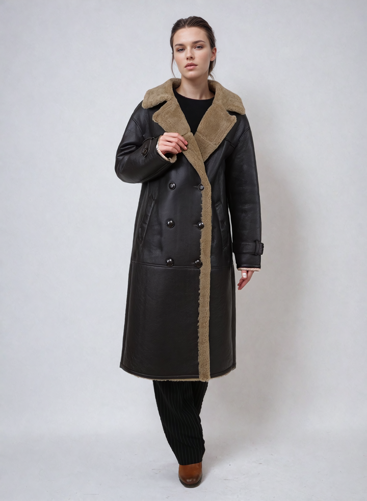 Hada, 105 cm. - Krage - Nappa Lamb Crack Washed -Dame - Brun