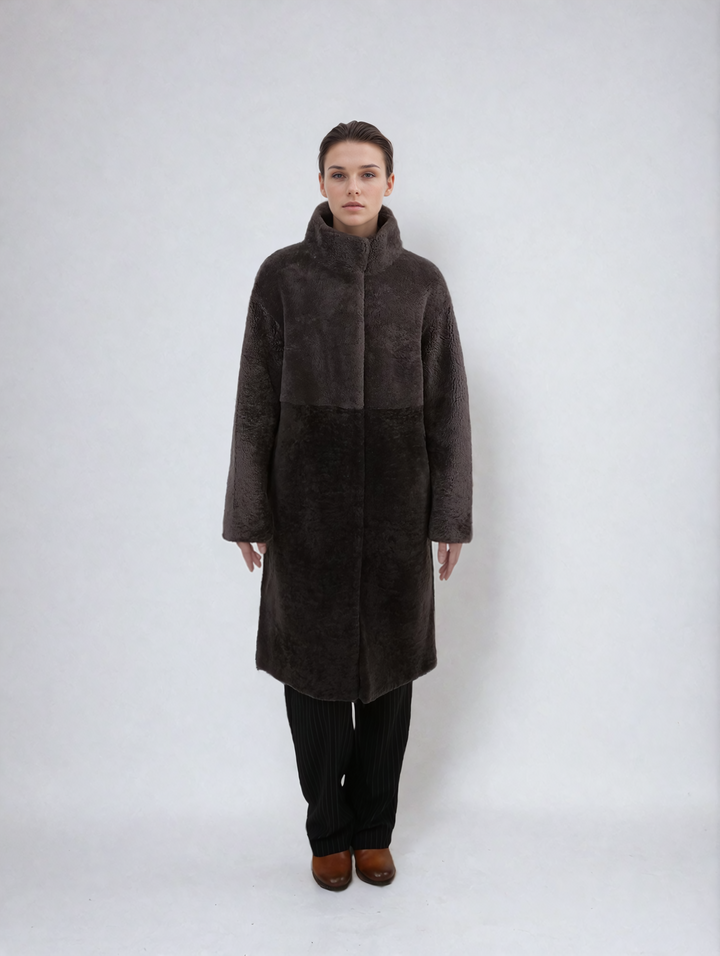Filoka, 100 cm. - Colletto - Agnello Riccio - Donna - Tortora e Caffè