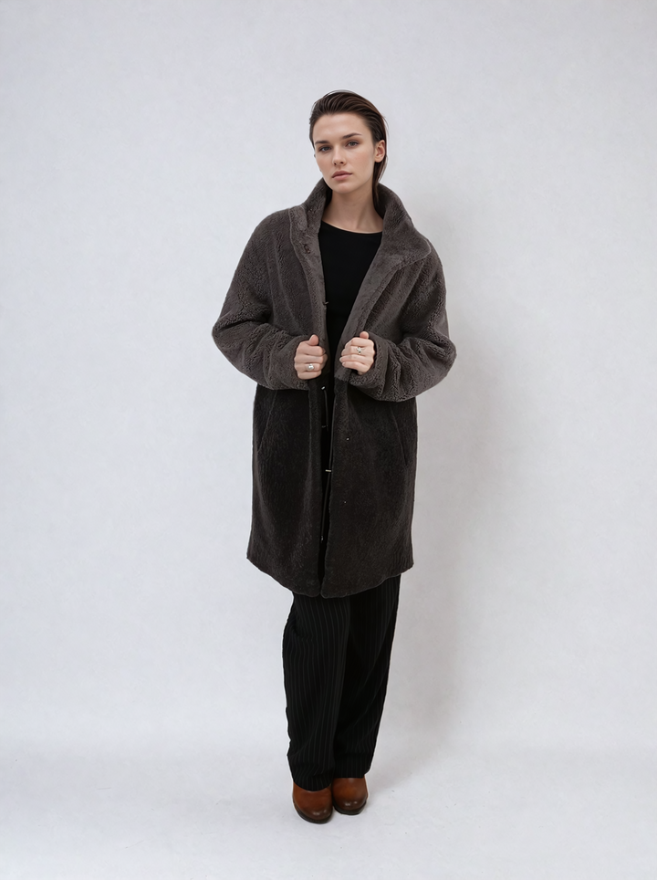 Ganaia, 85 cm. - Krage - Curly Lamb - Dame - Taupe & Coffee