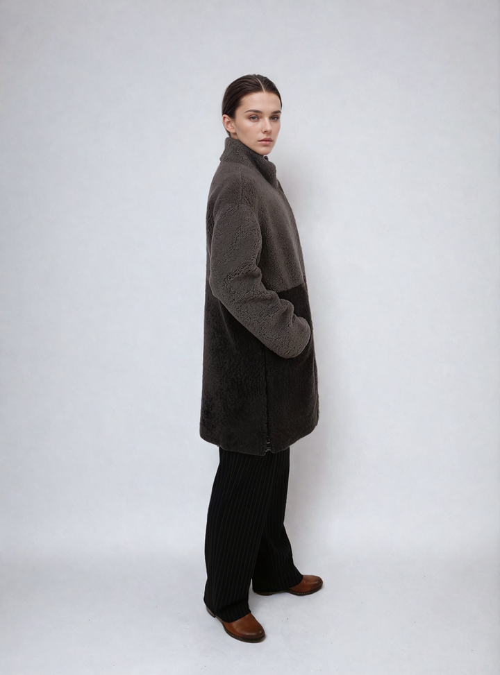 Ganaia, 85 cm. - Krage - Curly Lamb - Dame - Taupe & Coffee