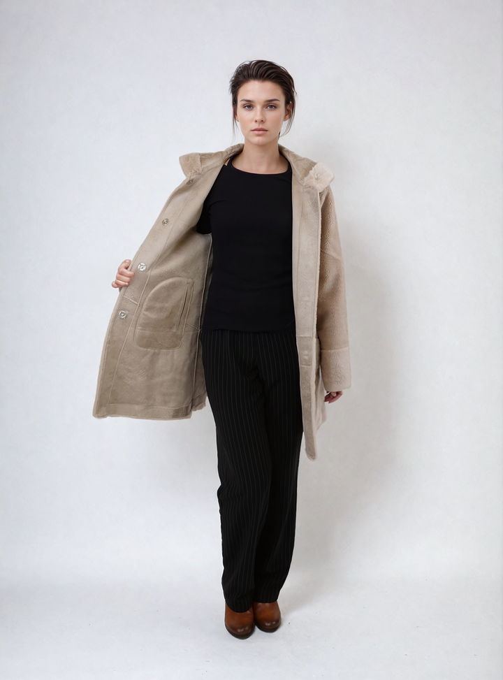 Fernandina, 85 cm - Capuchon - Luchtwol - Dames - Licht Camel