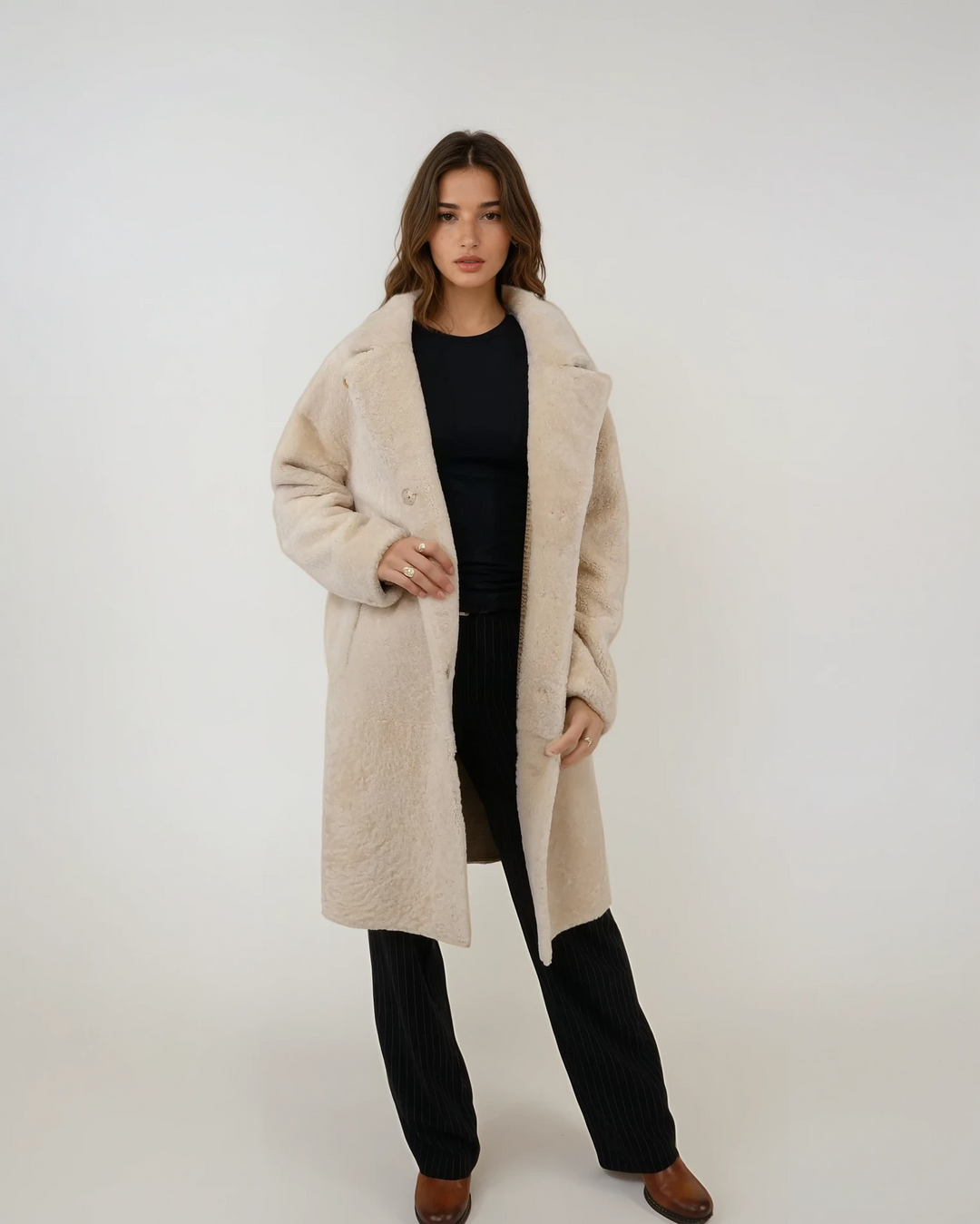 Izel, 95 cm. - Krage - Nappa Lamb - Dam - Beige