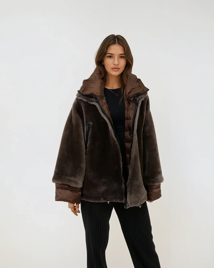 Idaan, 69 cm. - Capuchon - Lamssteil haar - Dames - Bruin