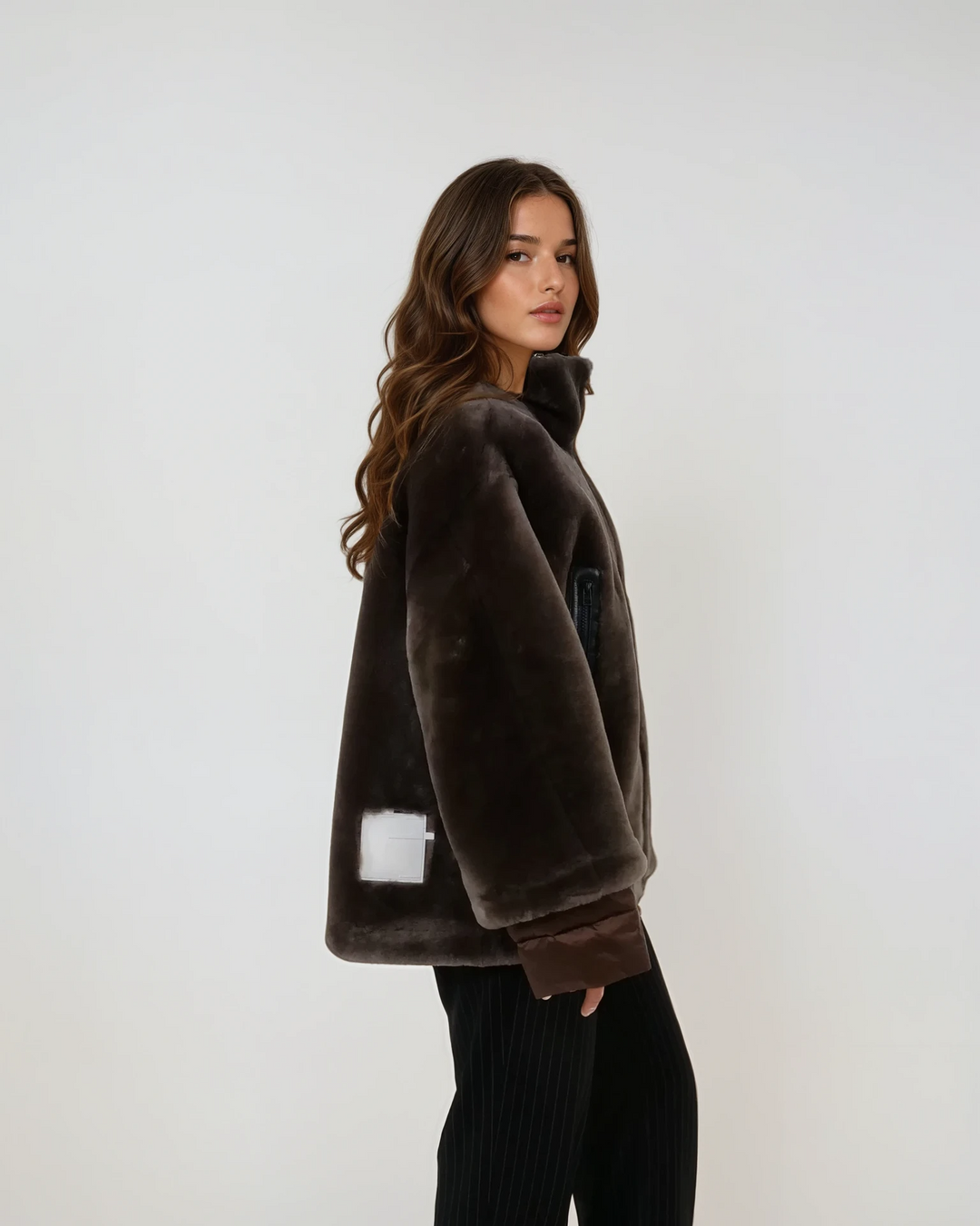 Idaan, 69 cm. - Capuchon - Lamssteil haar - Dames - Bruin