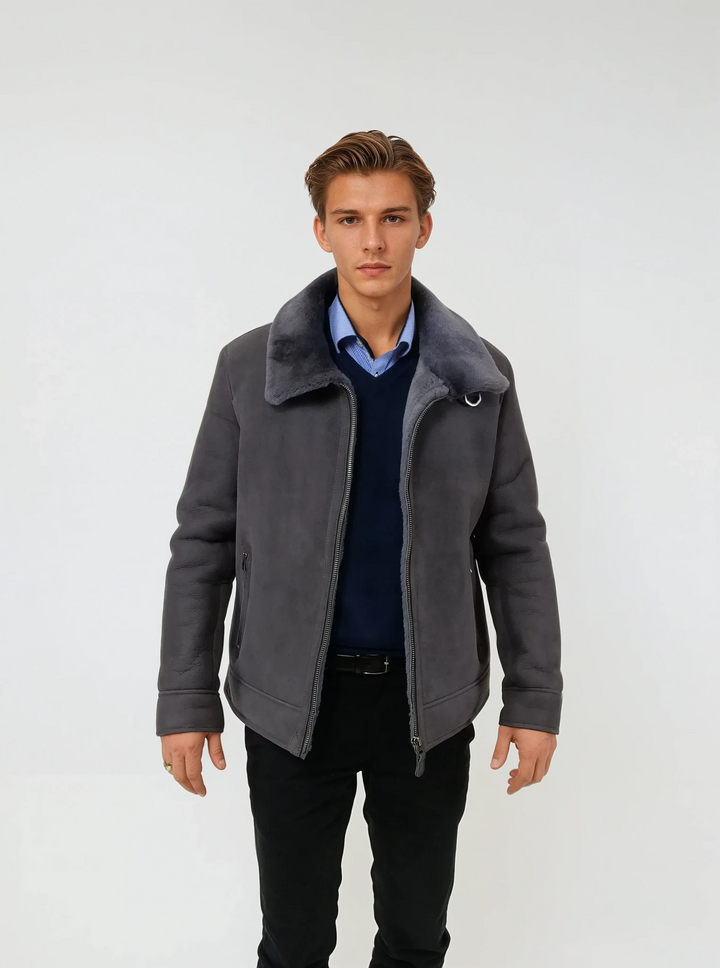 Iannis, 67 cm. - Collar Suede Lamb - Man Grey