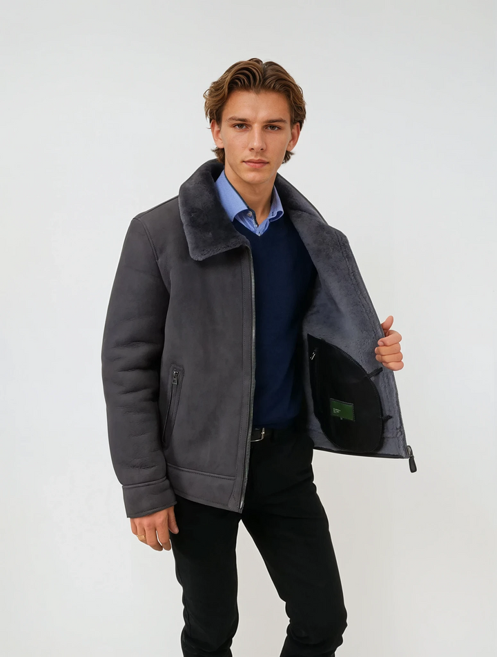 Iannis, 67 cm. - Collar Suede Lamb - Man Grey