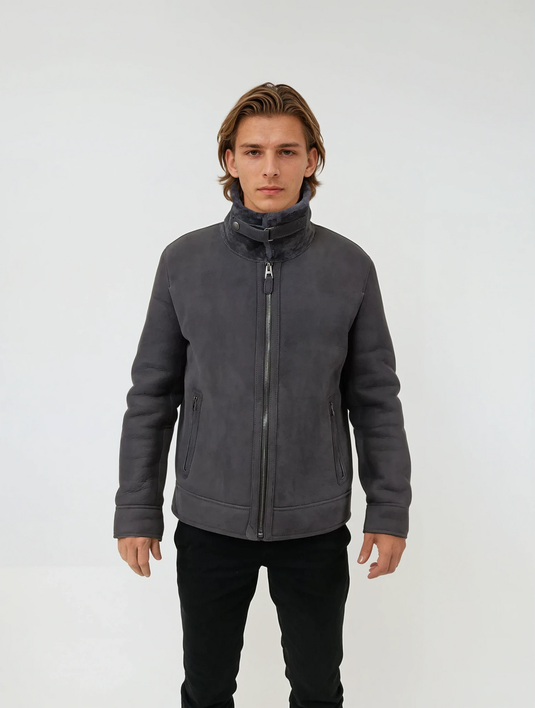 Iannis, 67 cm. - Collar Suede Lamb - Man Grey