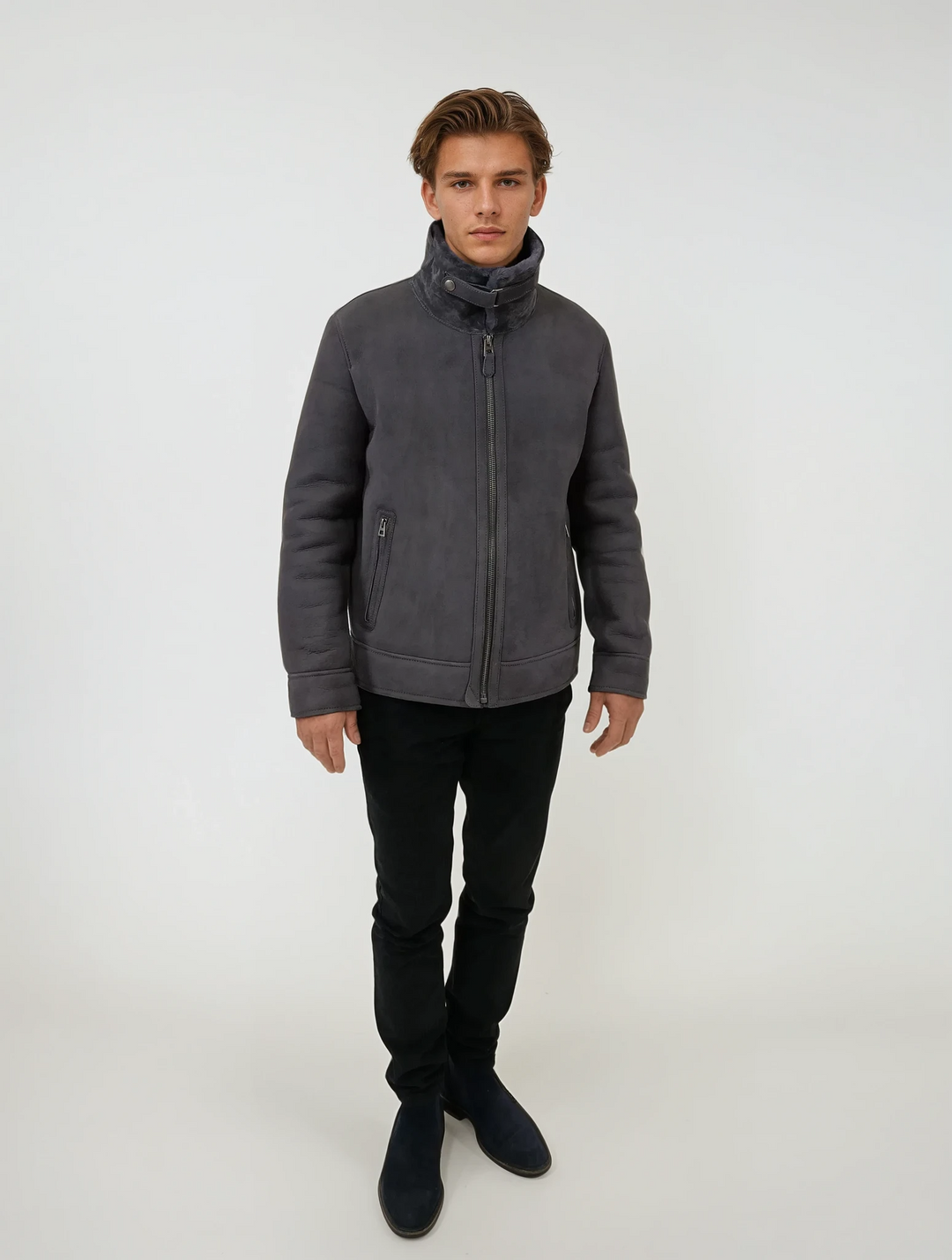 Iannis, 67 cm. - Collar Suede Lamb - Man Grey