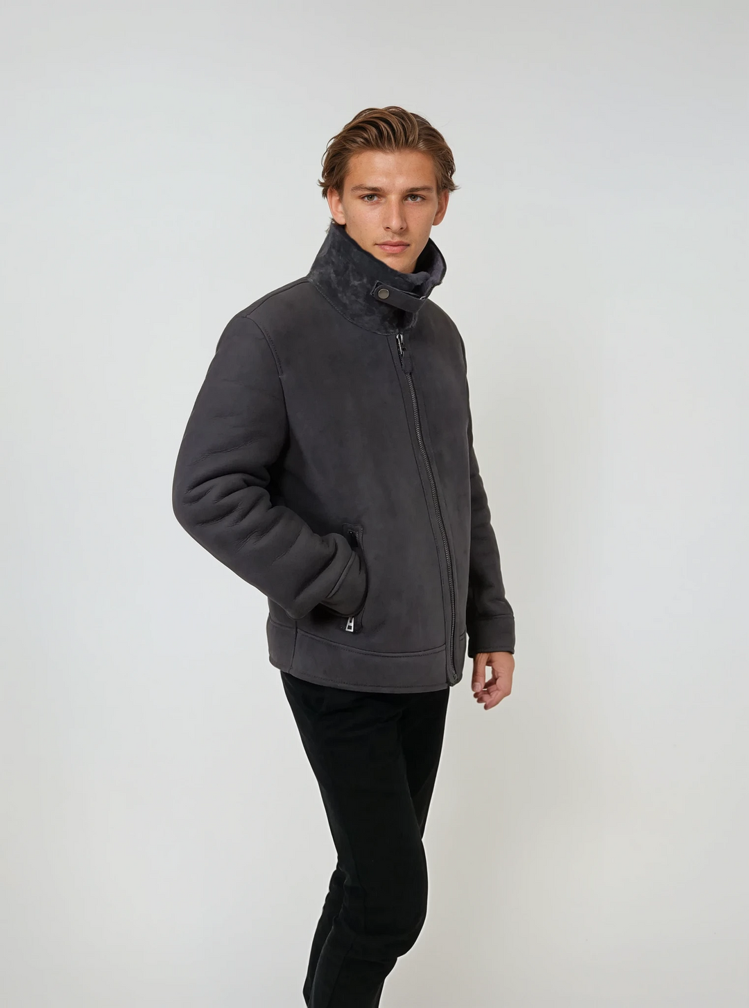 Iannis, 67 cm. - Collar Suede Lamb - Man Grey