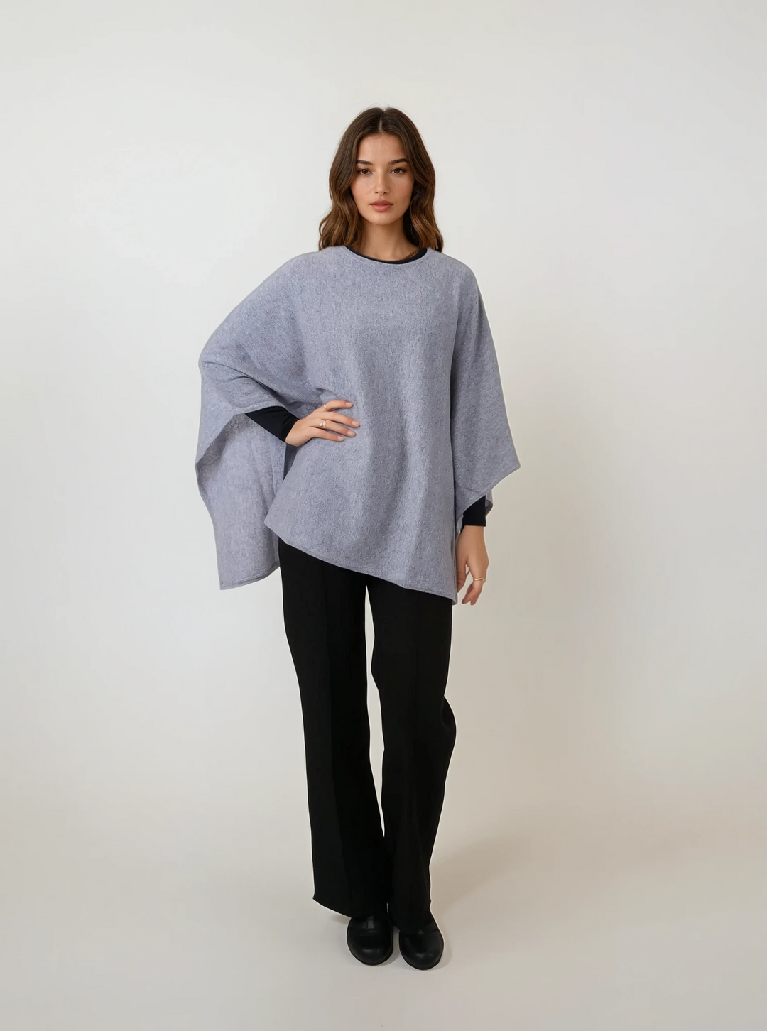 SY-9026 Poncho - 100% Pure Cashmere - Dam - Elgrå