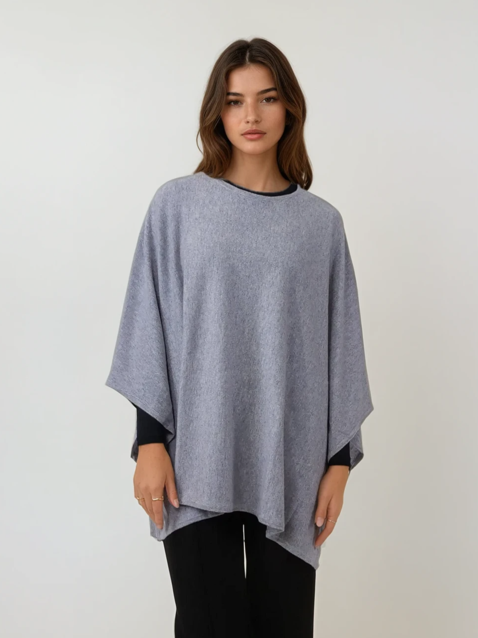 SY-9026 Poncho - 100% Pure Cashmere - Dam - Elgrå