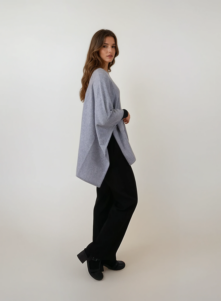 SY-9026 Poncho - 100% Pure Cashmere - Dam - Elgrå