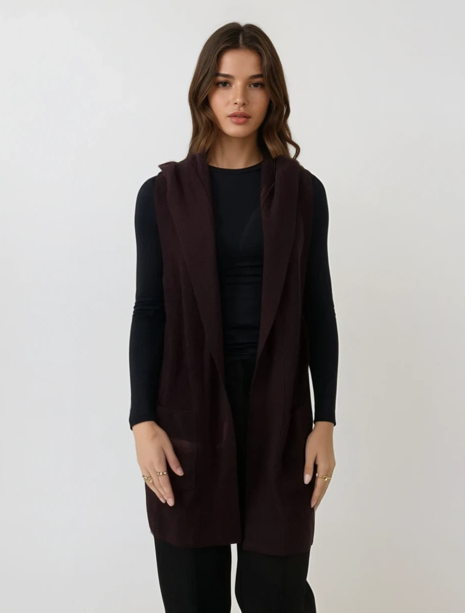 240324-01A lang vest - 100 % ren kashmir - kvinder - brun