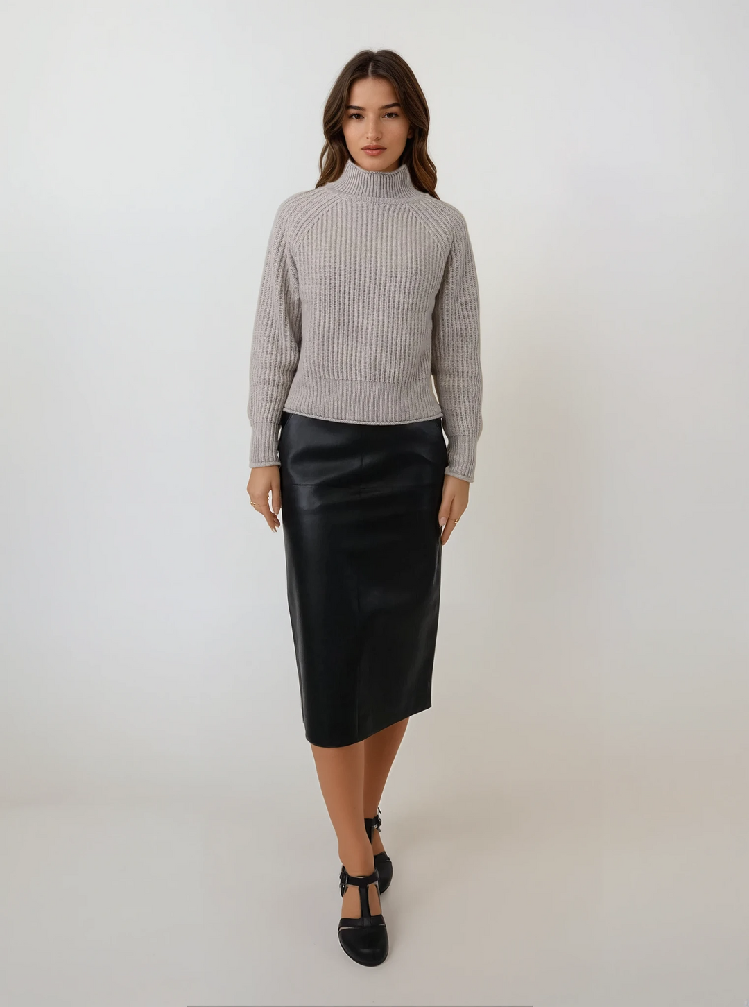Arlene nederdel, 68 cm. - Lamb Dior Bonded Læder-Damer - Sort