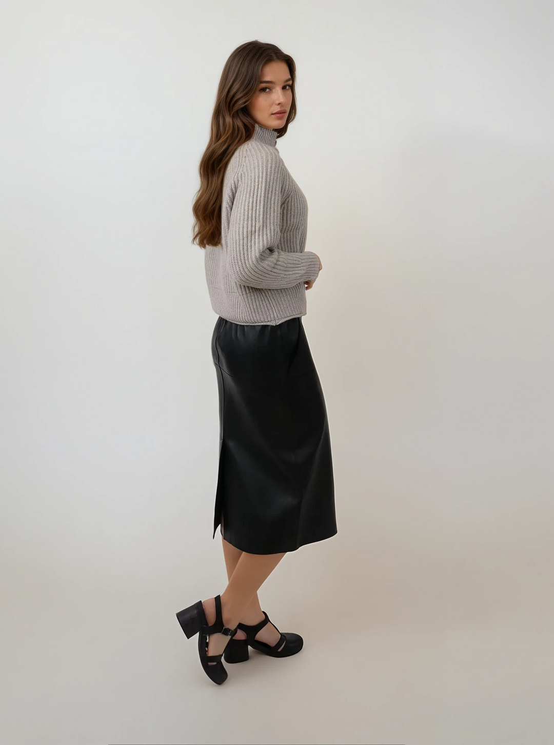 Arlene nederdel, 68 cm. - Lamb Dior Bonded Læder-Damer - Sort