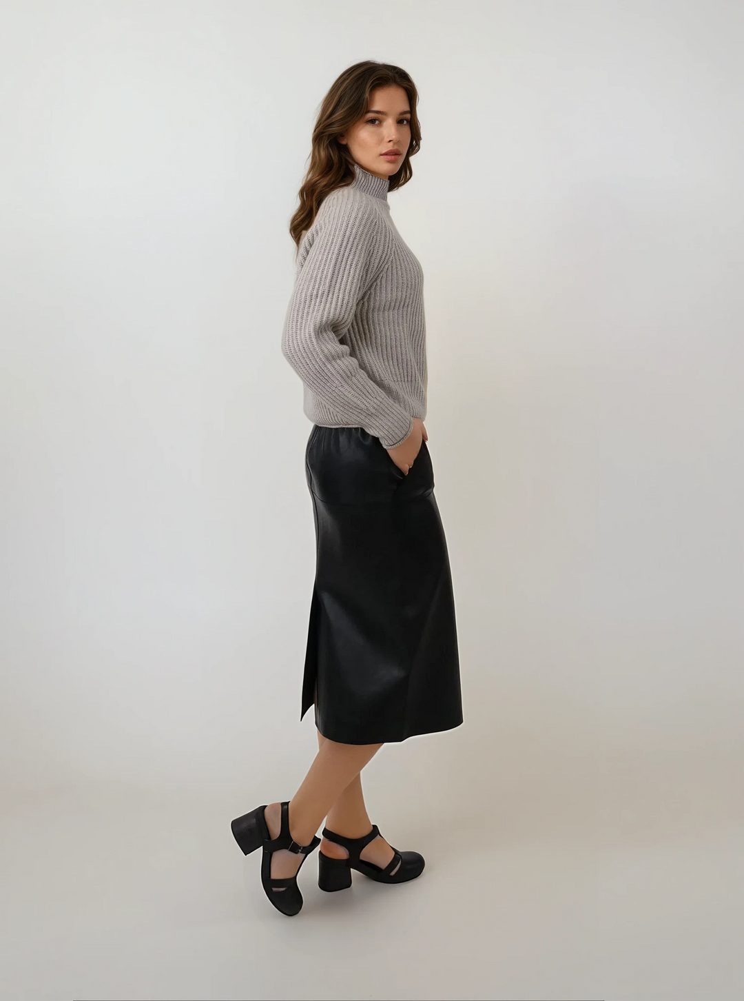 Arlene nederdel, 68 cm. - Lamb Dior Bonded Læder-Damer - Sort
