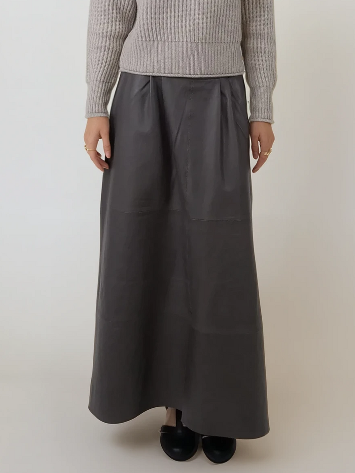 Theresa nederdel 90 cm - Lamme Nappa Læder - Damer - Grå