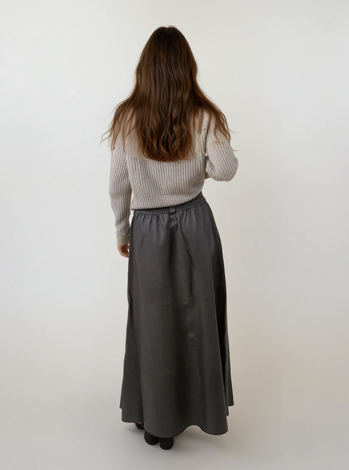 Theresa nederdel 90 cm - Lamme Nappa Læder - Damer - Grå