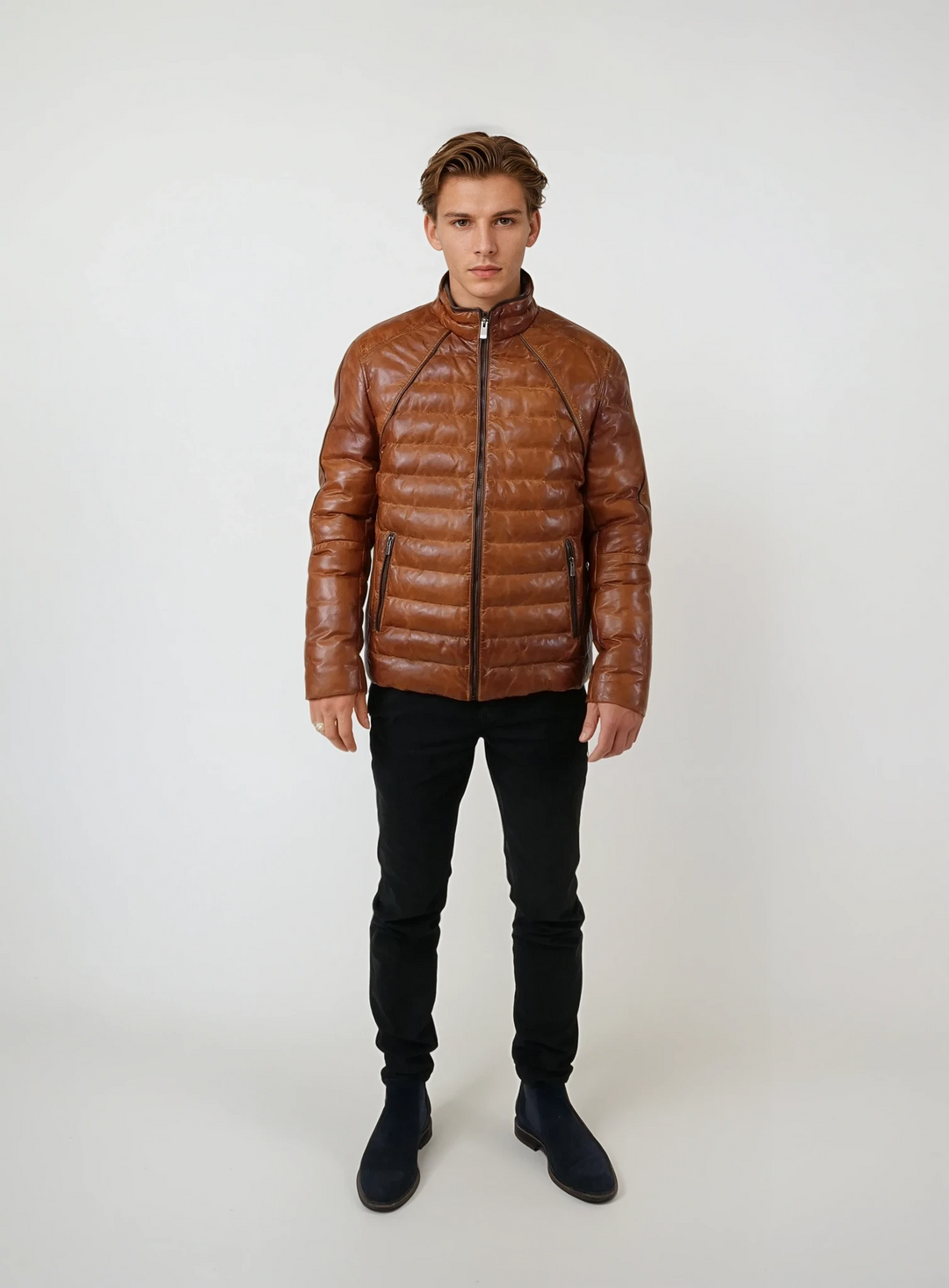 Freddy, 65 cm. - Lammelæder - Mand - Cognac