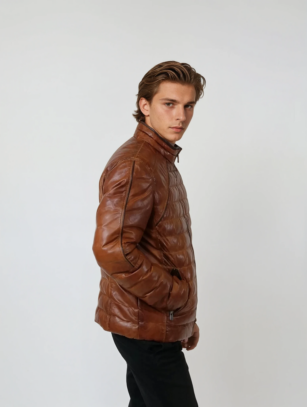 Freddy, 65 cm. - Lammelæder - Mand - Cognac