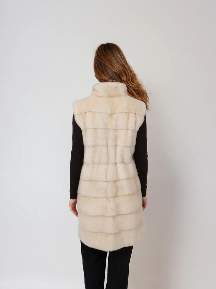 Chaleco Denise, 90 cm. - Cuello - Visón - Mujer - Marfil
